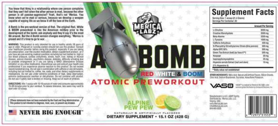 Pre-Workout * | Coupon Pre-Workout Merica Labz A-Bomb Red White N Boom