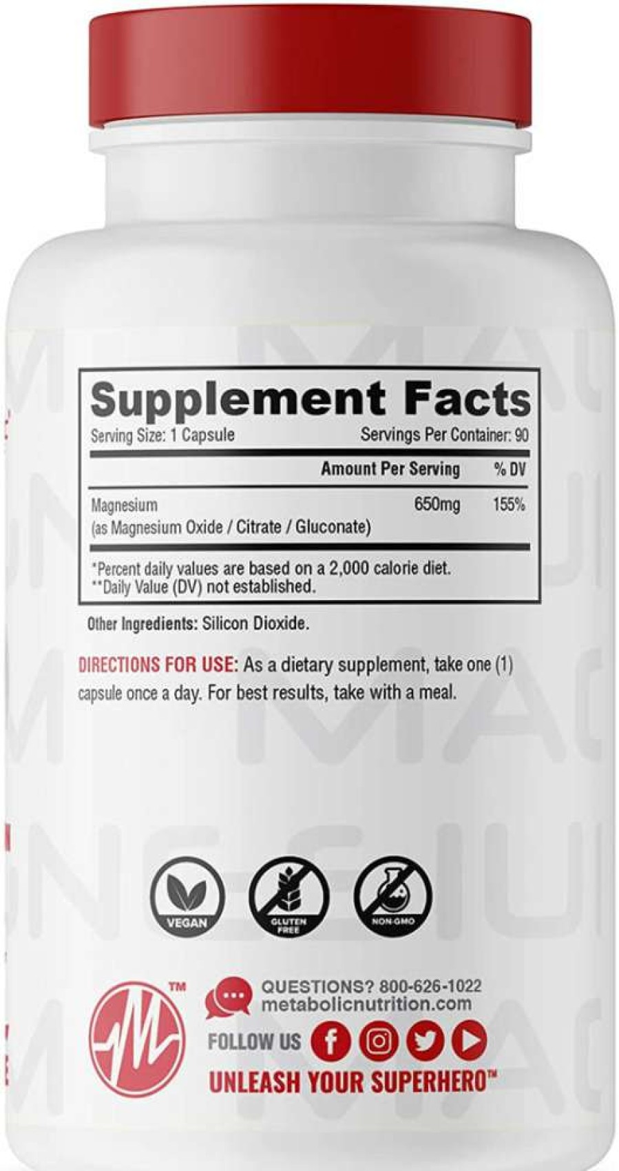 Vitamins & Minerals * | Top 10 Metabolic Nutrition Magnesium (90 Caps) Vitamins & Minerals